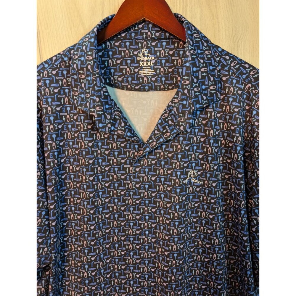 Rhoback Polo Shirt Mens XXXL 3XL Blue Rodeo Martini Drinks Alcohol Golf Tee - Picture 2 of 7